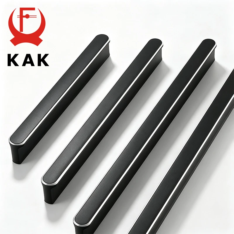 KAK T-Shape Black Kitchen Handles Hidden Cabinet Knobs and Handles Aluminum Alloy Finger Pull Furniture Handle Door Hardware