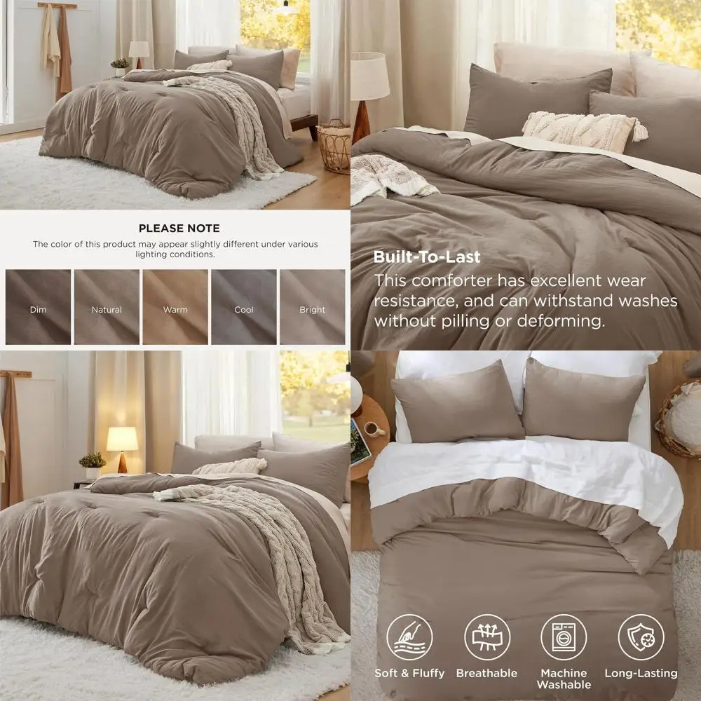 

Комплект постельного белья из 3 предметов коричневого цвета, предварительно стираный: легкое одеяло и наволочки