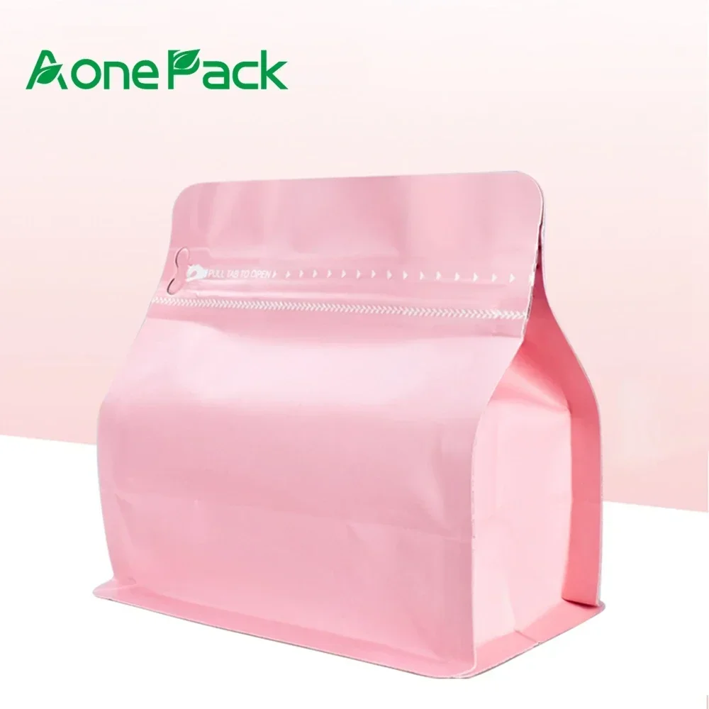 50pcs  Matt Pink Block Bottom 150g 250g 500g Coffee Bean Powder Tea Packaging Bag Aluminum Foil  Snack Nuts Rice Pet Food Pouch