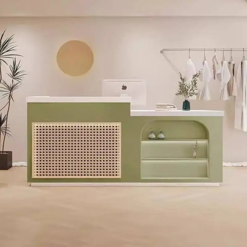 Rattan Kids Reception Desks Green Design Large Restaurant Luxury Reception Desks Modern Cashier Rezeption Theke Office Furniture