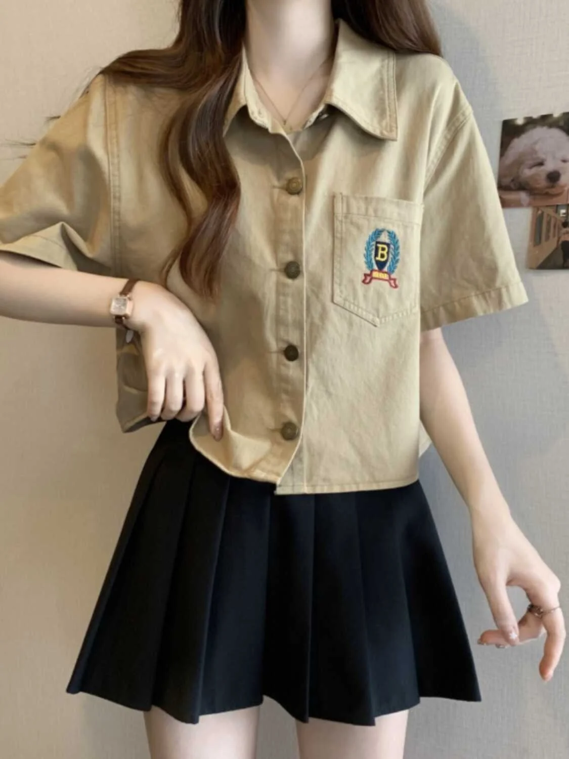 

Women's Embroidered Collar irt Loose ort Sve Summer Faionable Slimming Top Korean Sle Commute Wind Blouse