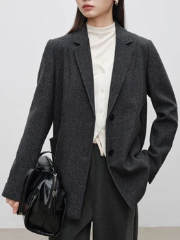 Ziqiao Petite Size Grey Koreaanse Stijl Wollen Colbert Voor Vrouwen In De Herfst Winter 2024 Nieuwe Stijl Vrouwen Pak 24zq94187