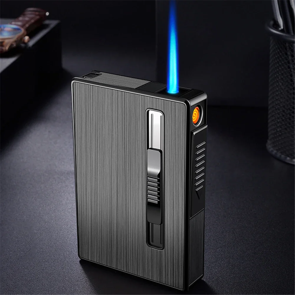 2 in 1 Metal Cigarette Cases With Jet Flame Lighter USB Lighter Holds 20pcs 100mm Cigarettes Tobacco Storage Box Smoking Tools