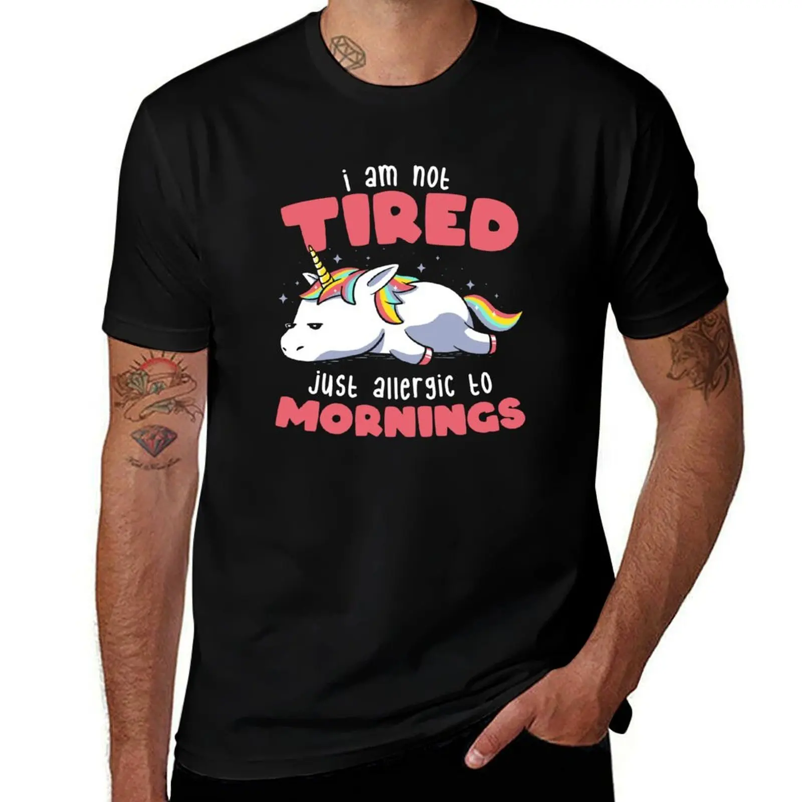 Not Tired Just Allergic to Mornings - Lazy Funny Unicorn Gift T-Shirt Basic All Season Solid T-Shirt