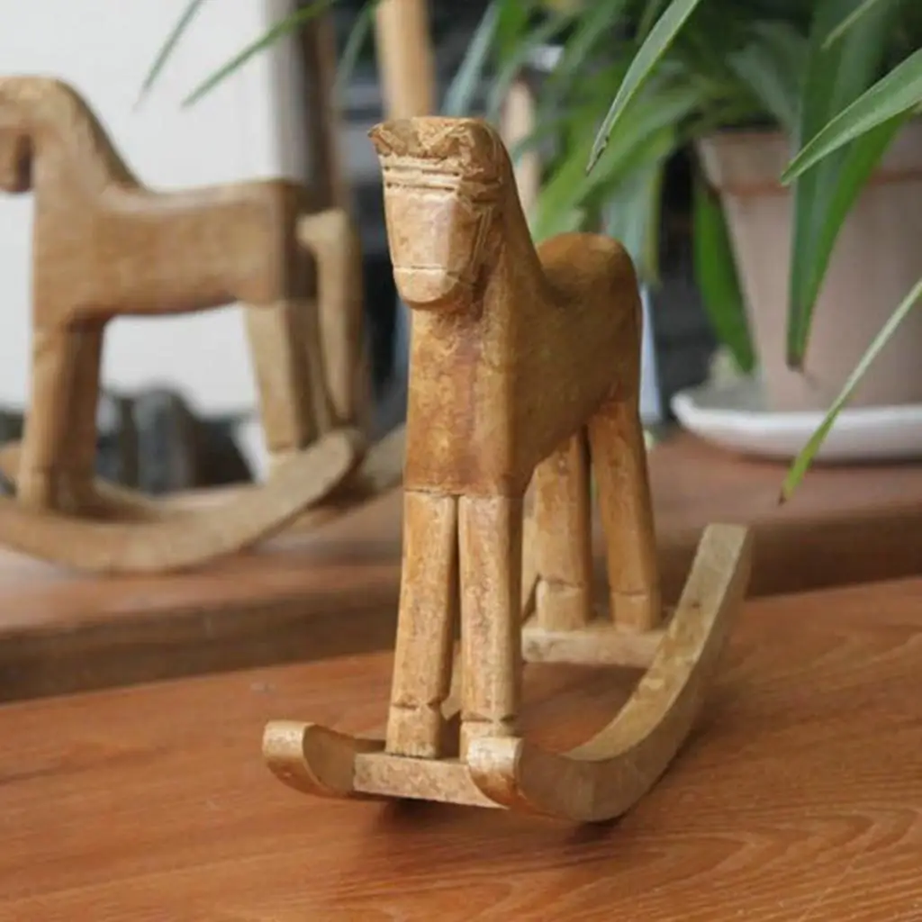 Vintage Style Wood Rocking Horse Animal Decoration Wood Carved