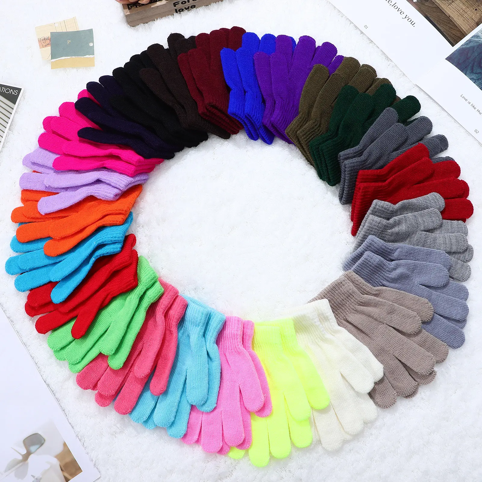 

24Pairs Children Gloves Knitted Kids Five-Finger Warm Winter Mittens for Outdoor Sports Skiing Snow Commute