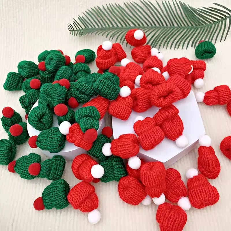 New Christmas Decorations Figure Santa Hat Decoration Knitted Mini Scarf Finger Hat Wine Hat