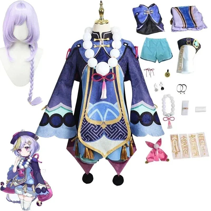 

Game Genshin Impact Project Qiqi Cosplay Costumes Vestido Zombie Girl Dress Anime Clothes Halloween Costumes for Women Suit Wig