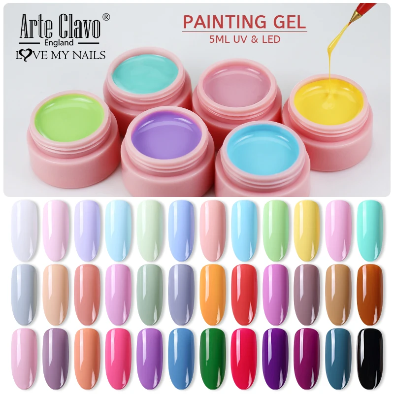 Arte Clavo 5 مللي لون جل الطلاء UV جل طلاء الأظافر نقع قبالة مسمار ورنيش مسمار الفن 38 ألوان بريق مسمار قوس قزح اللوحة هلام