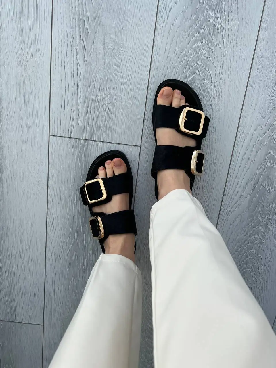 Meotina ZA INS Women Genuine Leather Sandals Platform Flat Slides Buckle Ladies Striped Design Casual Slippers Summer Shoes 40