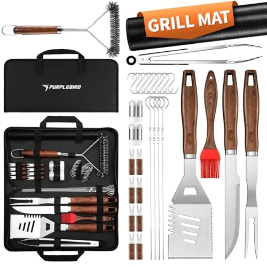 

Подарочный набор для мужчин и пап: прочный набор инструментов для барбекю из нержавеющей стали для кемпинга и гриля, с щеткой для чистки.