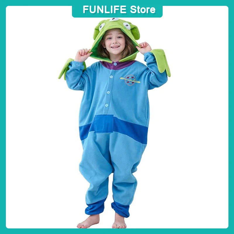 Anime Toy Story Alien Jumpsuit Pajama 3 Eyes Alien Cartoon Onesie Polar Fleece Sleepwear Child Adult Plush Home Clothing Cosplay