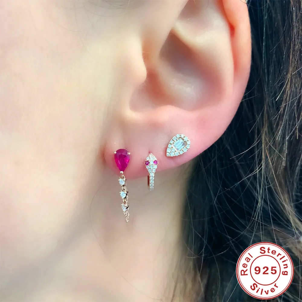 Drop Earring European and American Fashion Ins Style 925 Sterling Silver Colorful Water Drop Zircon Tassel Chain Earrings