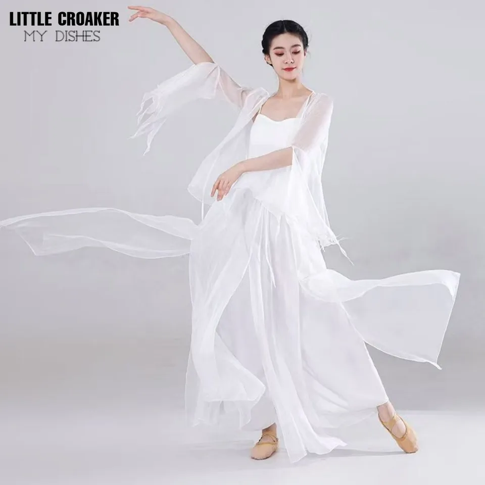 Sheer Flowy Hanfu Top Flared Sleeve Traditional Chinese Women Elegant Hanfu  Dress Fairy Chinese Classical Dance Wear - AliExpress 200000532