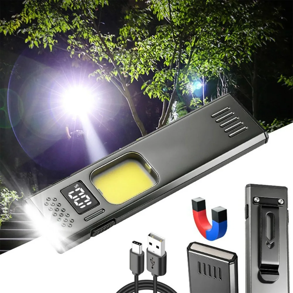 

Super Bright LED Flashlight Portable Type-C Rechargeable Multifunctional Magnetic Work Light Outdoor Camping with Pen Clip
