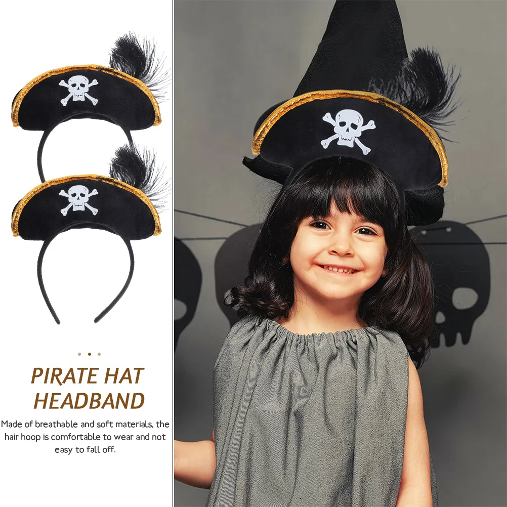2 pezzi di cappello con teschio, fascia per costumi di Halloween, copricapo da pirata, puntelli per prestazioni, romanzo