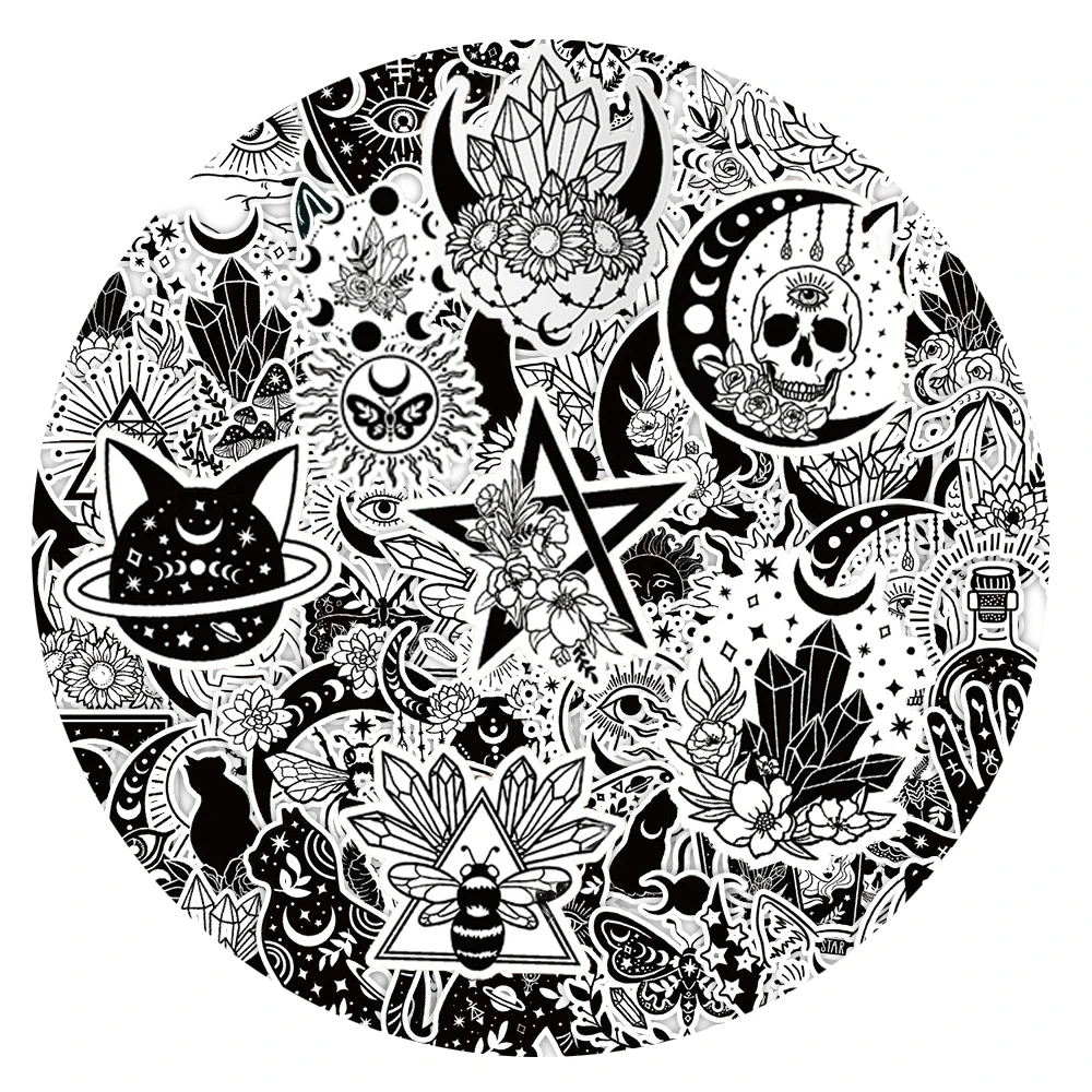 

10/30/50pcs Black White Gothic Magic Witch Stickers Tarot Goth Decals DIY Skateboard Laptop Motorcycle Waterproof Sticker Decor