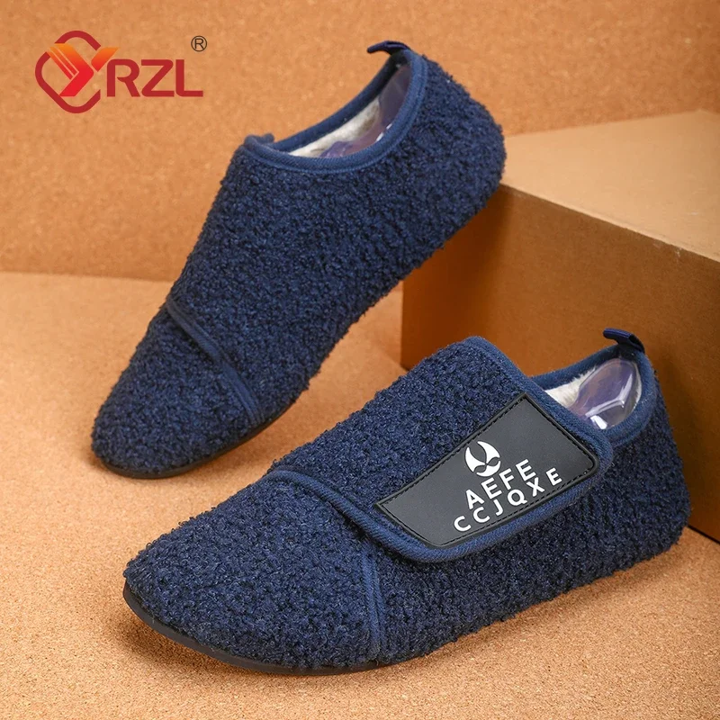 YRZL zapatos de algodón de invierno para hombre, zapatillas ligeras sin cordones cálidas, mocasines de algodón de felpa para dormitorio y hogar,