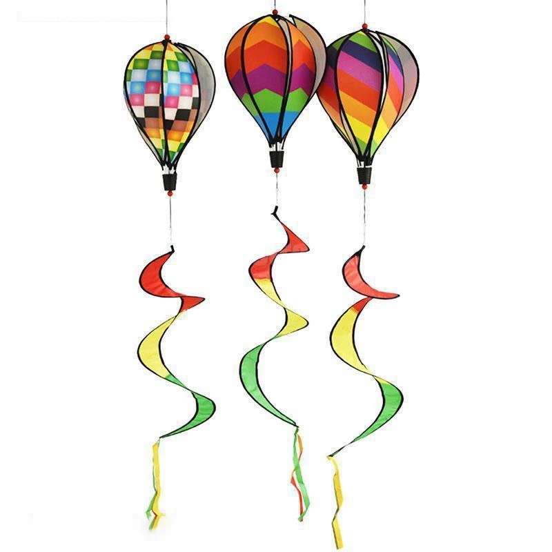 

3PCS Balloon Wind Spinner Striped Checkered Windsock Balloon Yard Decor Spiral Balloon Windmill