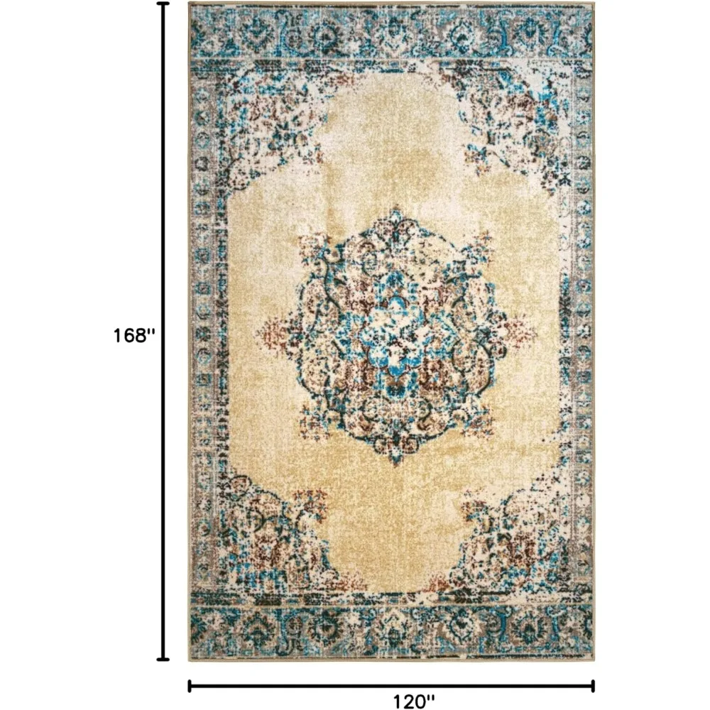 Indoor Non-Slip Area Rug, Floral Floor Decor, for Living Room, Bedroom, Kitchen, Dining, Decklan Collection, 10' x 14', Cream