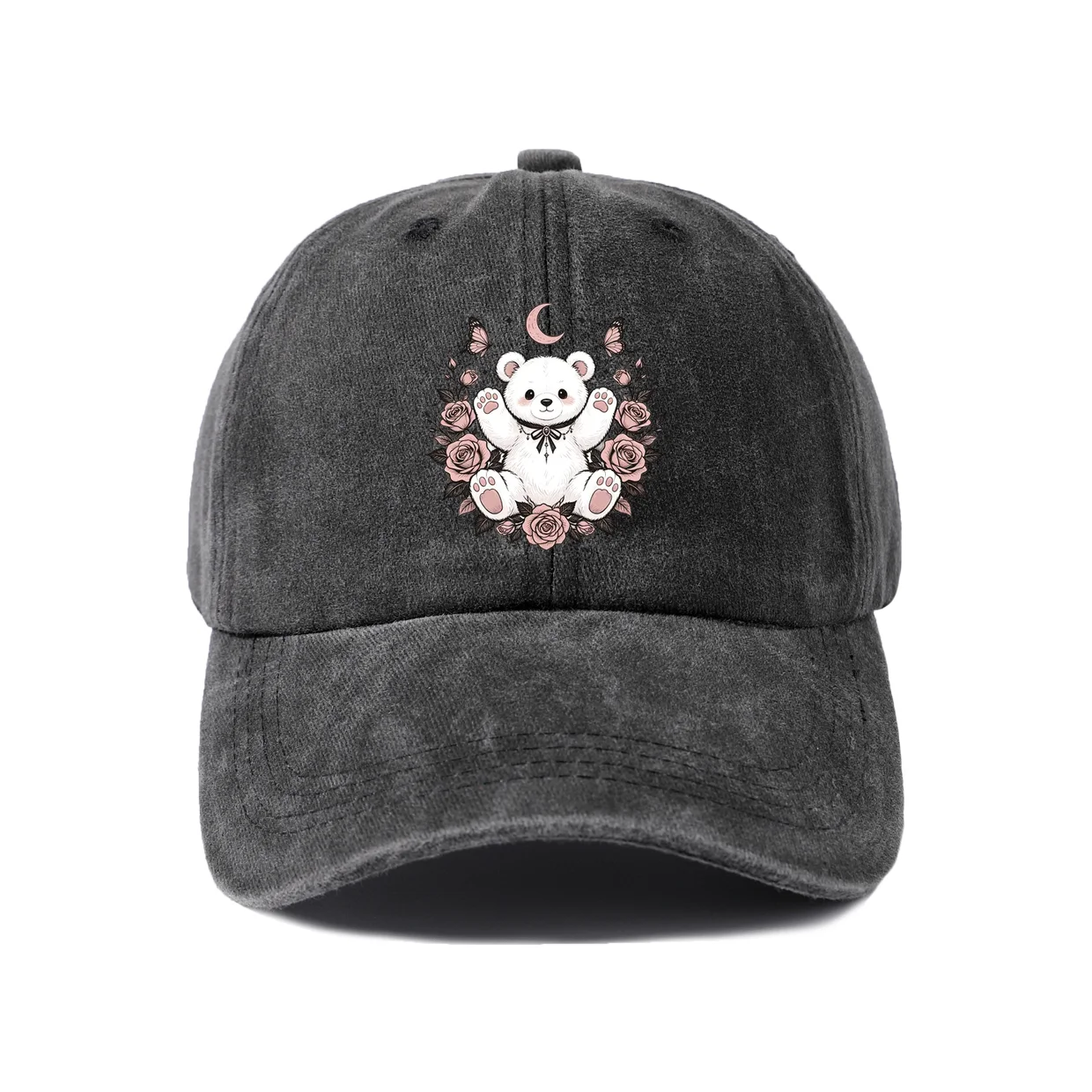 Cute Floral Lamb Graphic Baseball Cap, Vintage Washed Adjustable Unisex Dad Hat, Everyday Gift