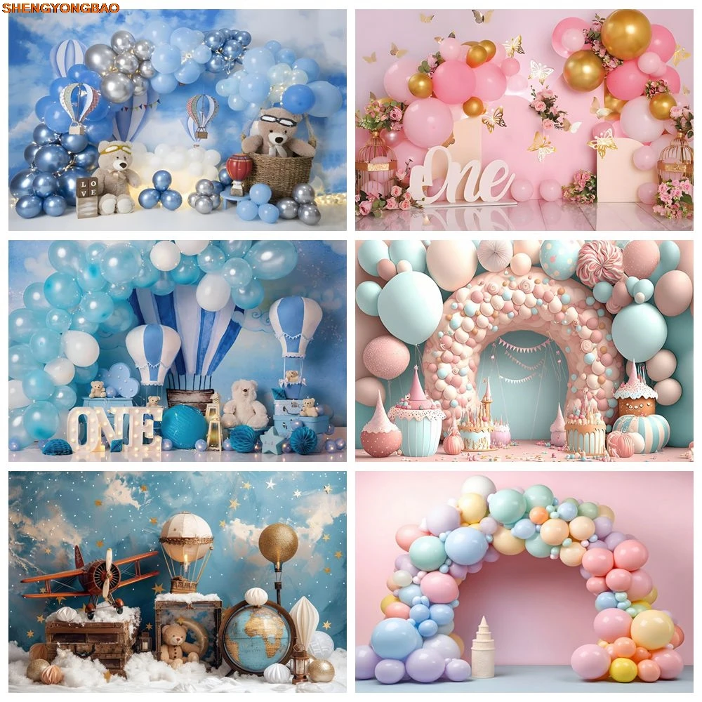 Bebê recém-nascido 1st festa de aniversário pano de fundo balões menina menino chá de bebê bolo quebra fotografia fundo decoração photo studio prop