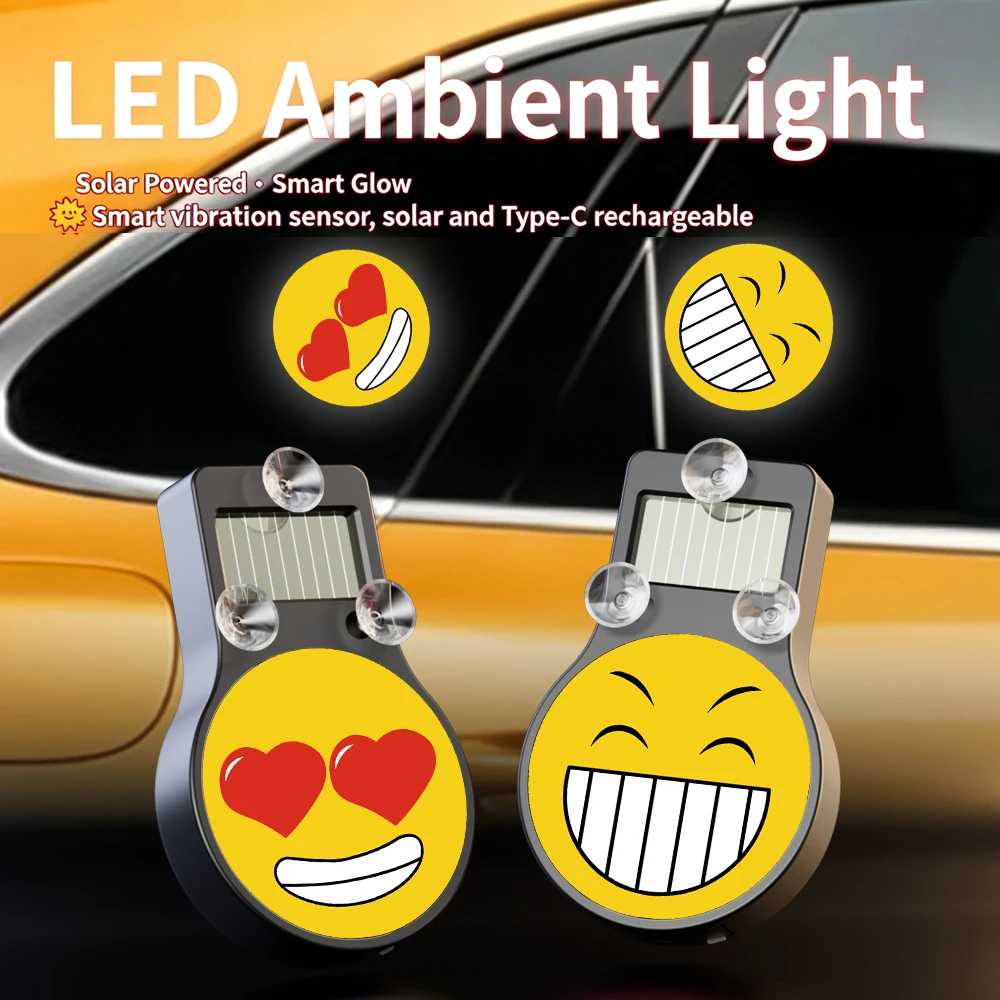 Smiling LED car expression atmosphere light, solar intelligent lighting, creative personality decoration light, car light