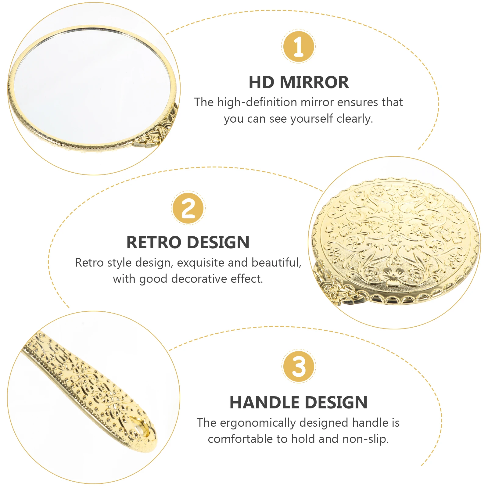 

Rose Handle Mirror Hand-held Makeup Mirrors with Solustre Vintage Handheld Cute Vanity Gold