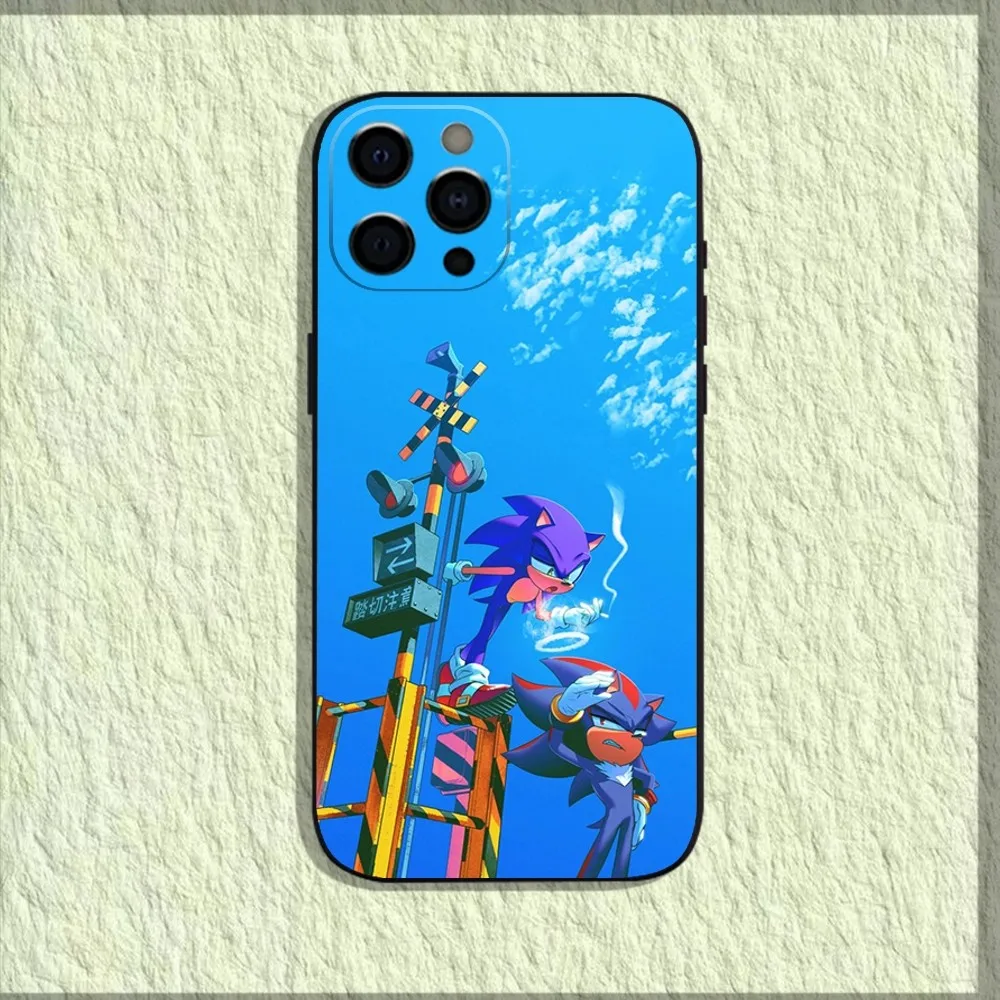 Anime S-Sonic The H-Hedgehog Phone Case For iPhone 16,15,14,13,12,11,Pro,X,XS,Max,XR,Plus,Mini Soft Black Cover