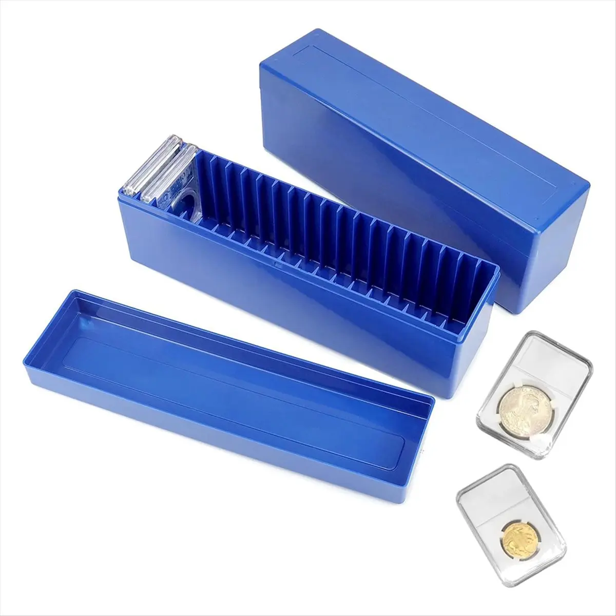Eco-friendly 2Pcs Coin Slab Storage Box Compatible with 20 Slab Coin Holders, Plastic Coin Box Coin for Collectors Coin Storage
