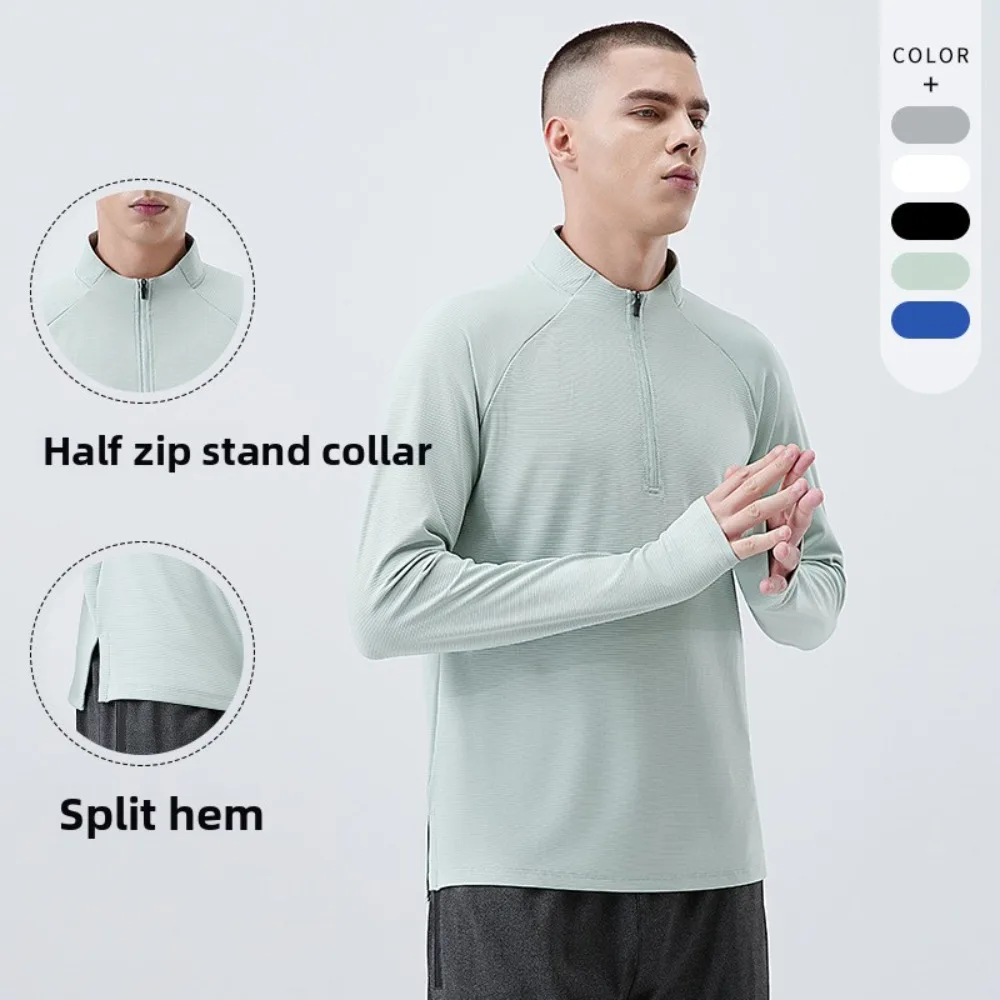 

(M-3XL)Мужская футболка для активного отдыха с воротником-стойкой, быстросохнущая, дышащая, для бега, пешего туризма, повседневного использования