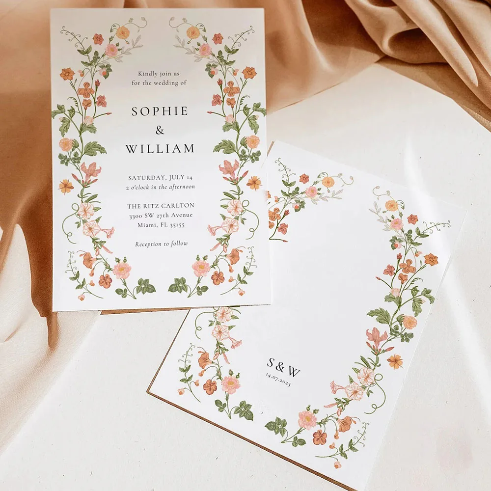 Personalized Wildflower Terracotta Invitation Card Custom Your Contents Minimalist Wedding Decoration Anniversary Party