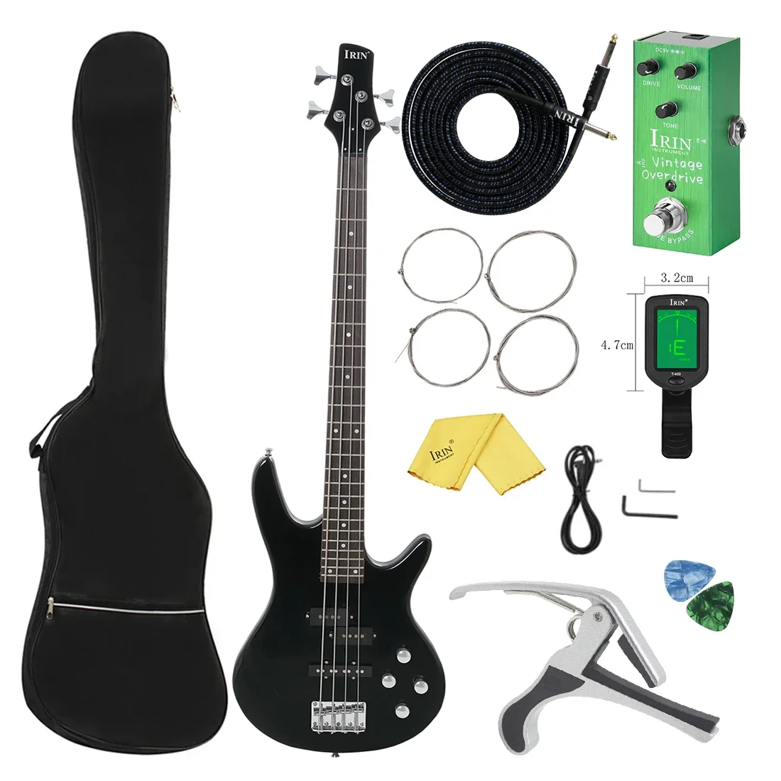 

IRIN Electric Bass Guitar Black Basswood Body Maple Neck Guitar 4 Strings Guitarra with Bag Tuner Effect Pedal Capo Pick Parts