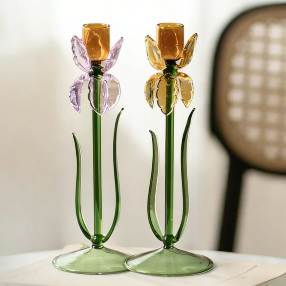 Modern Glass Three-dimensional Iris Flower Candle Holder Desktop Decoration Home Atmosphere Candle Holder Wedding Party Decor