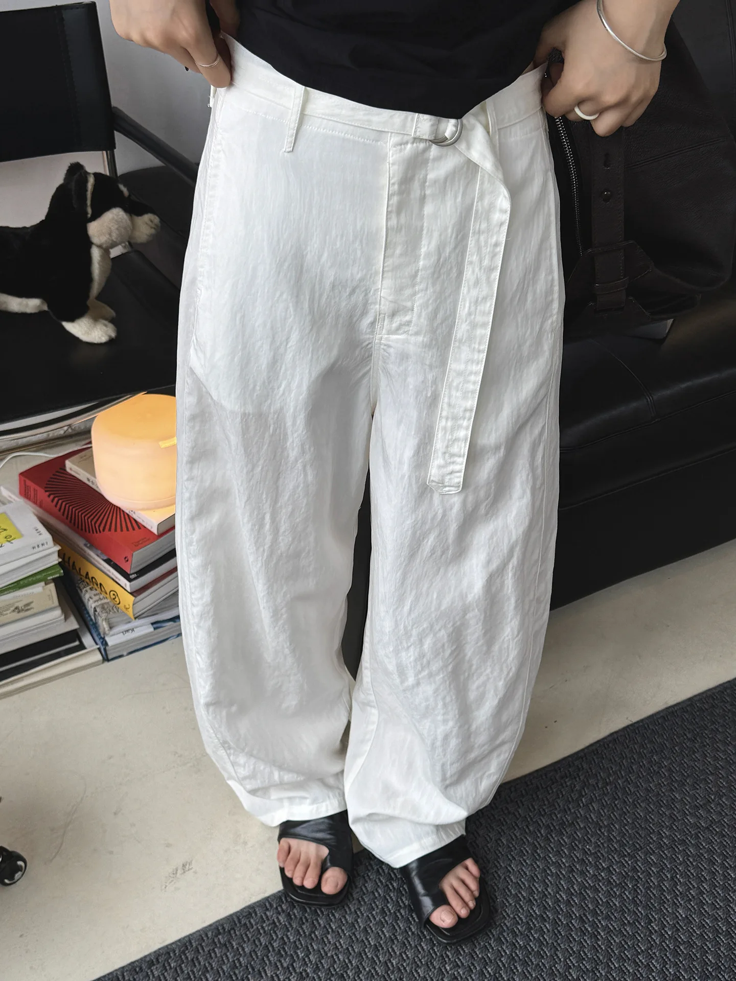 봄 여름 여성 캐주얼 솔리드 컬러 하이 웨이스트 루즈 와이드 레그 팬츠