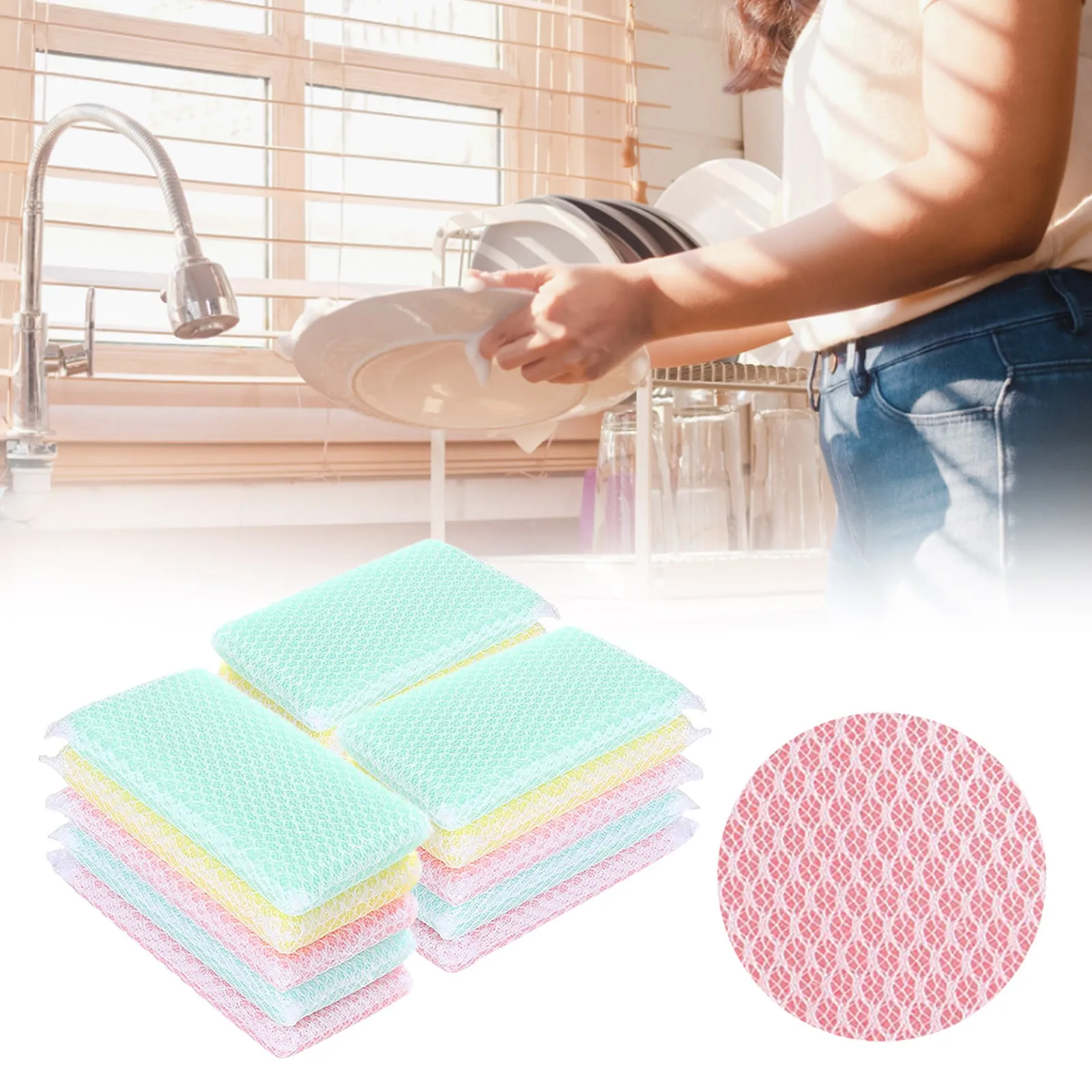 Pack Of 15 Kitchen Dishwashing Sponges Mesh Net Scouring Pad Multi Color Odor Sponge For Home Dish Cleaning Wall Spray And Brush