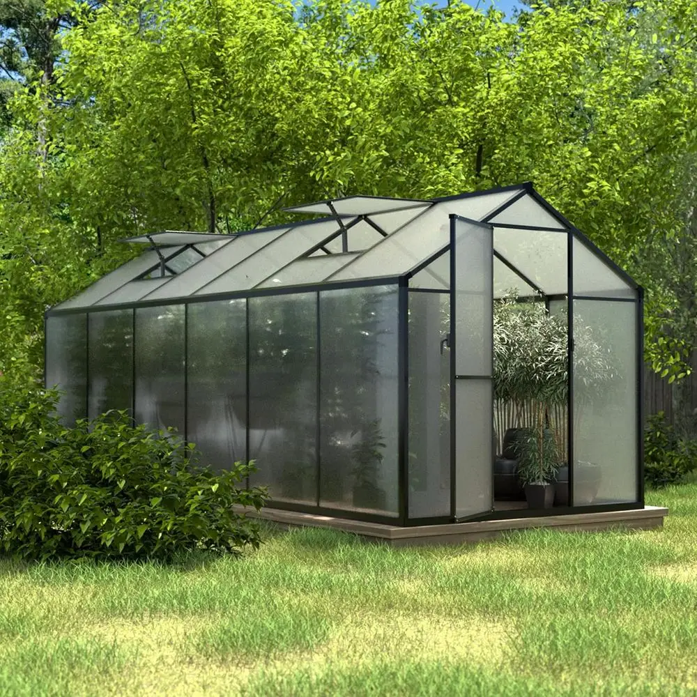 

Upgraded Rivet Structure Greenhouse, 2 Vents, Lockable Door, 4mm Polycarbonate, Aluminum Frame for Winters, Gray