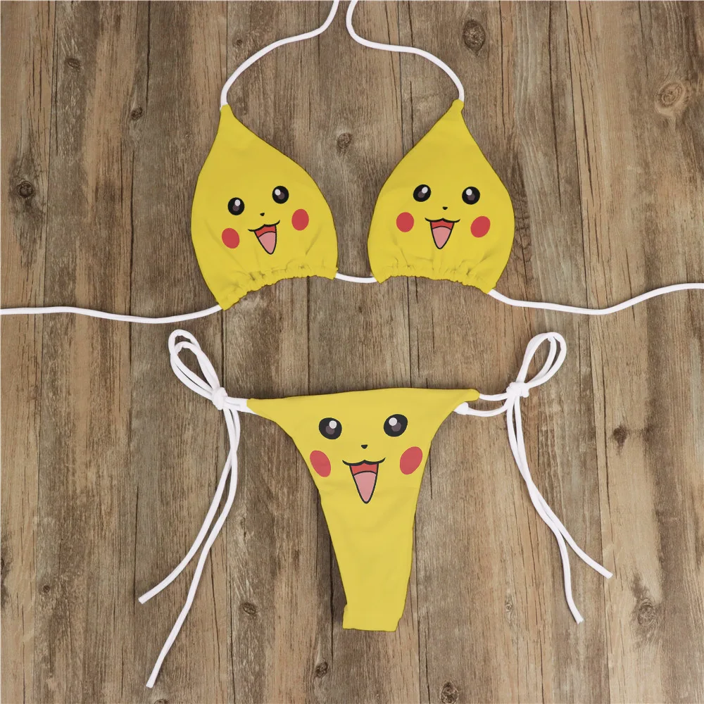 Pokemon Sexy Bikini Summer Women Anime Swimwear Pikachu Biquini Beachwear Swimming Swimsuit Female Kawaii Strappy Bikini