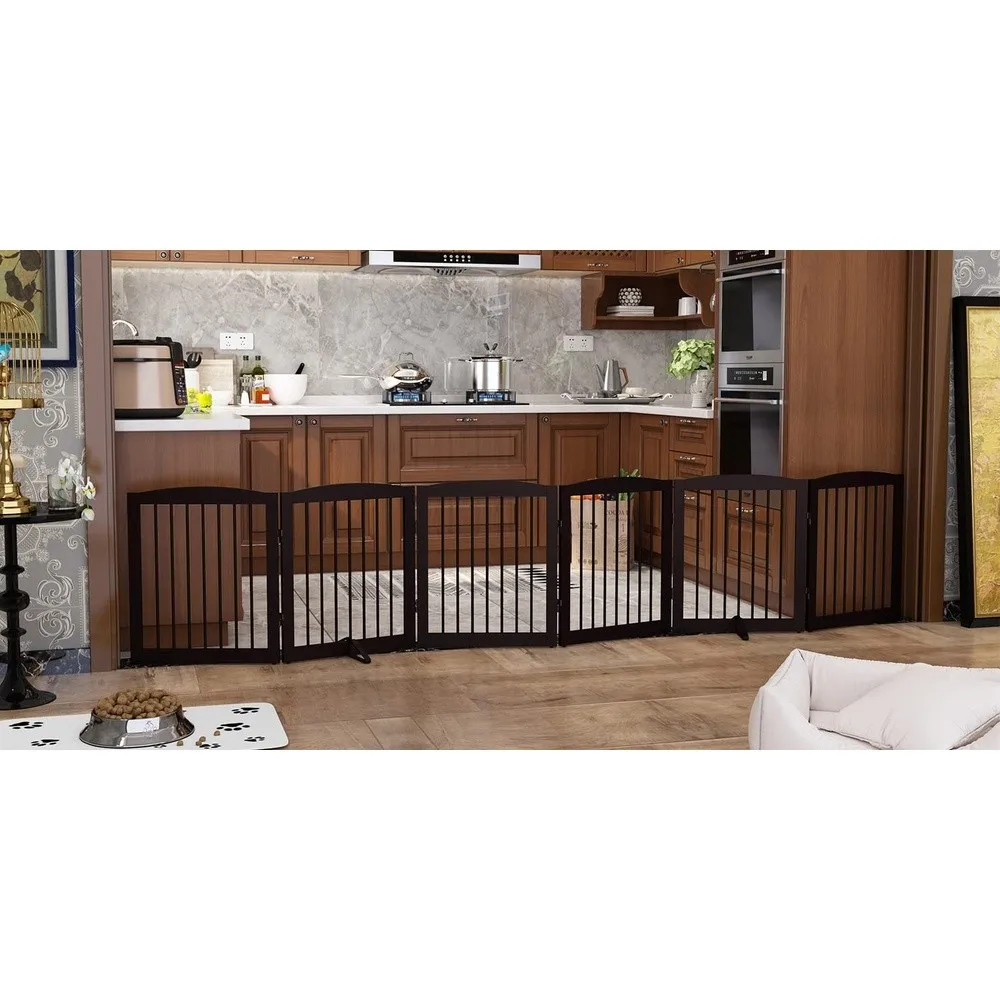 Freestanding Pet Gate for Dogs Foldable Wooden Dog Gate for House Extra Wide Indoor Pet Barrier for Stair Doorway Hall