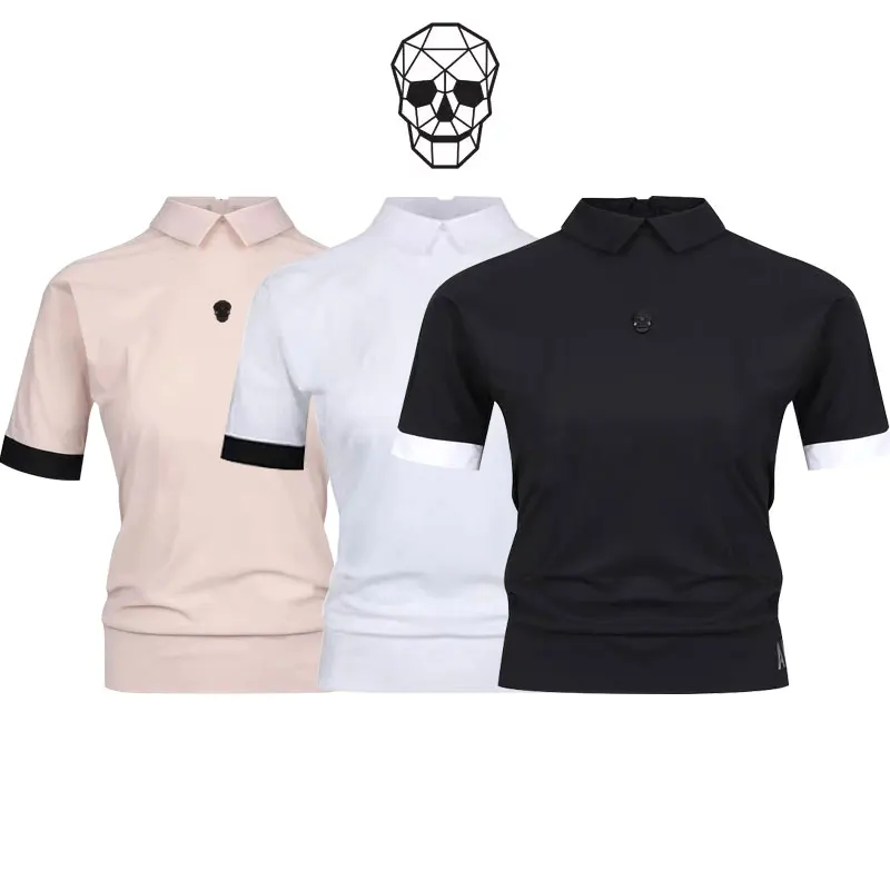 Women Lapel Breathable Solid Color Short Sleeved Golf T Shirt Woman Quick Drying Slim Fit Temperament Golf Top