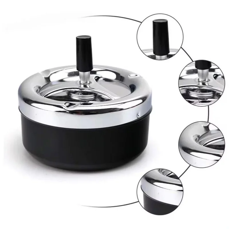 Rotating Ashtray Self-Cleaning Stainless Steel Ashtray With Lid Cover Cool Ash Tray for Cigarette Smoking Ashtray@1