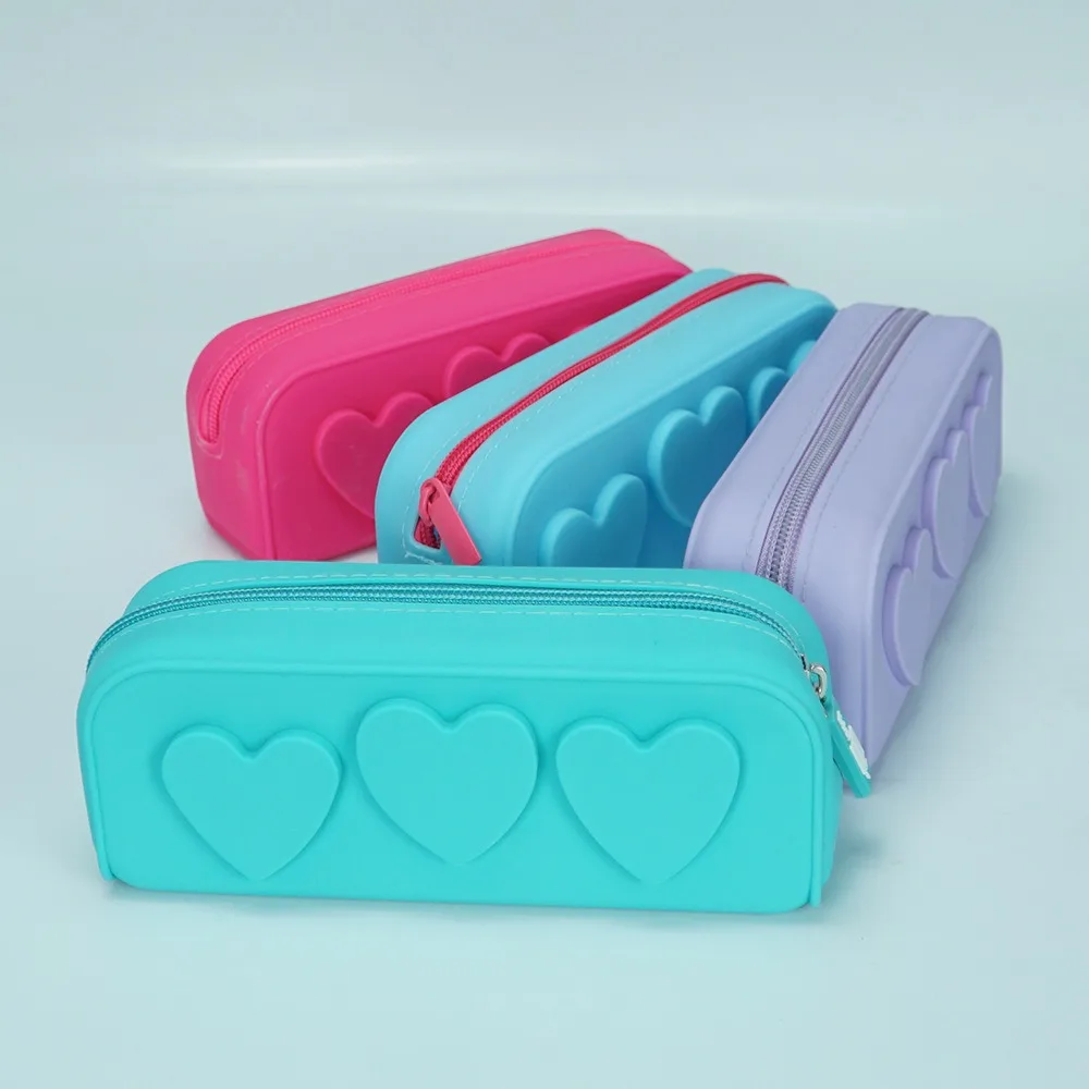 New Heart Zip Bags Silicon Reusable Cosmetic Bag Stationery Bag