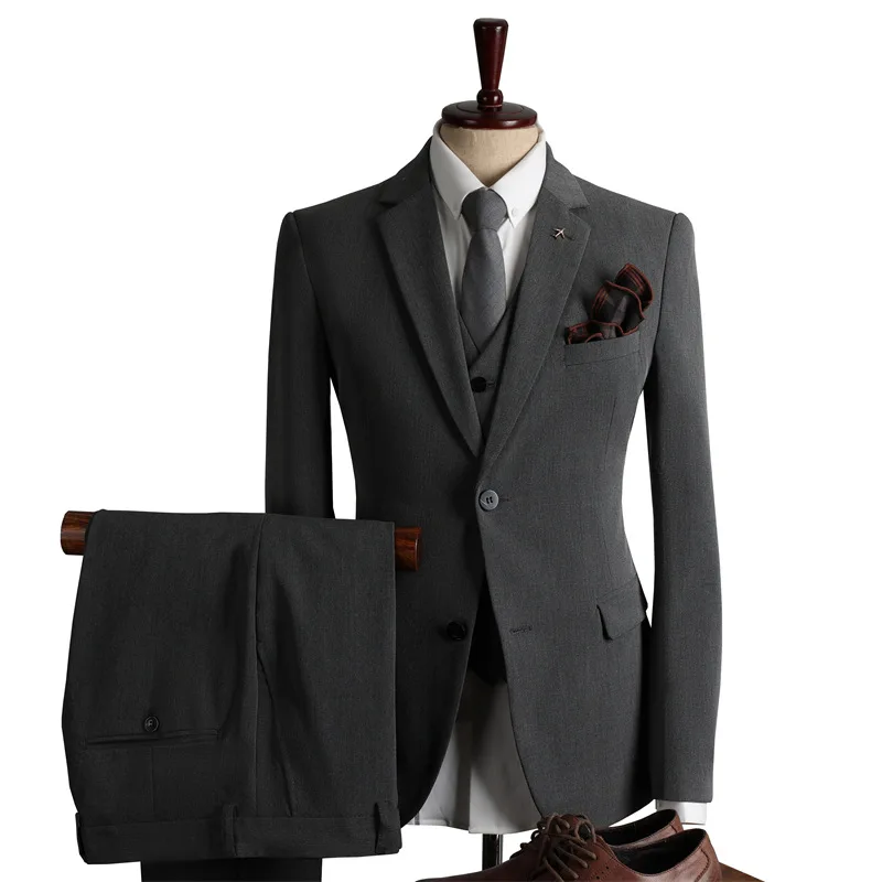 12 Otoño e Invierno hombres de negocios temperamento delgado moda vestido de boda padrinos de boda vestido a granel trajes de equipo pantalones zapatos conjunto