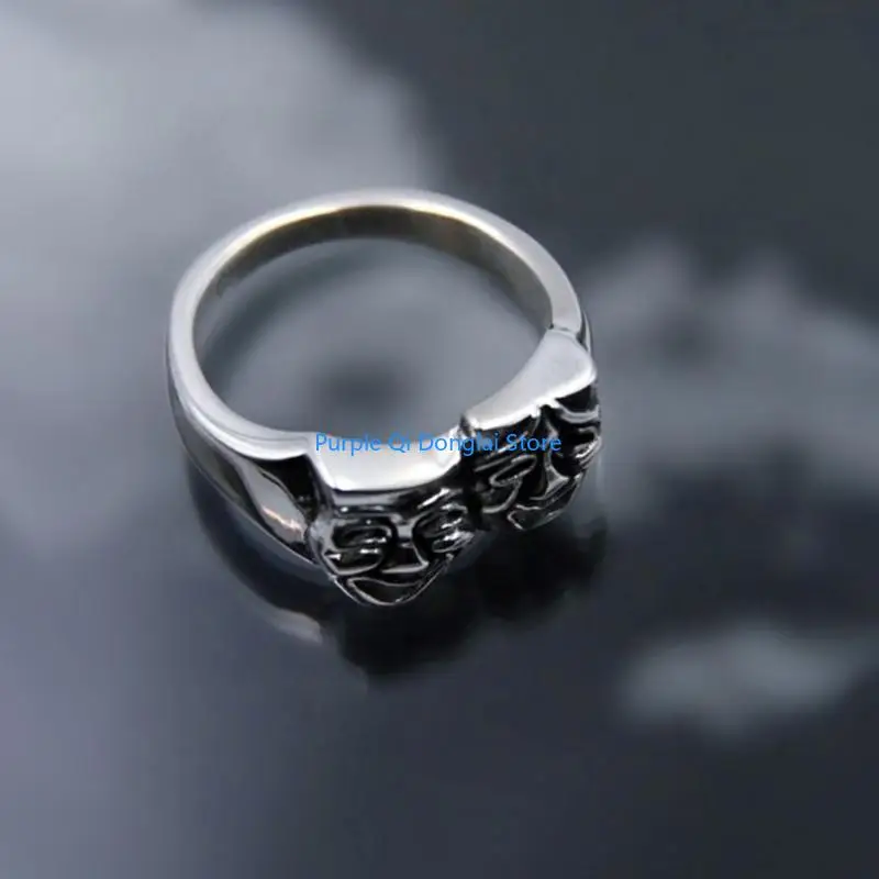 L21E Tragedy Comedy Theater Mask Ring Jewelry Fashion ​Stackable Finger Ring ​Bands view 4
