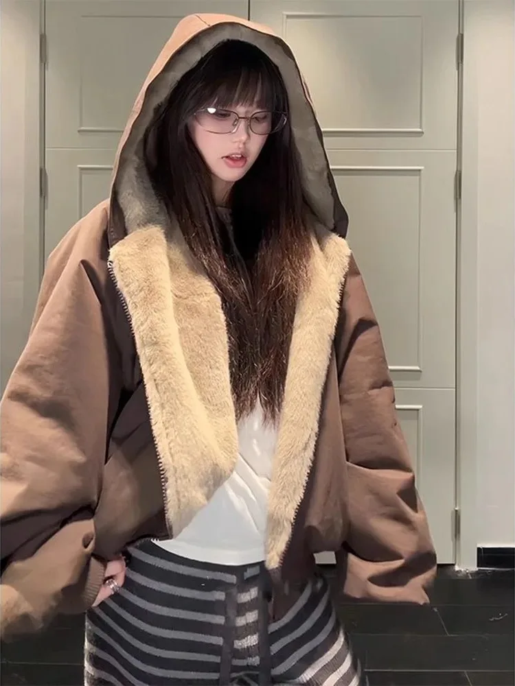 

Thiened Warm Cotton Jaet Men Women Sle Fur Trimmed Hooded Coat Youth Faion Winter Outerwear Large down Coat