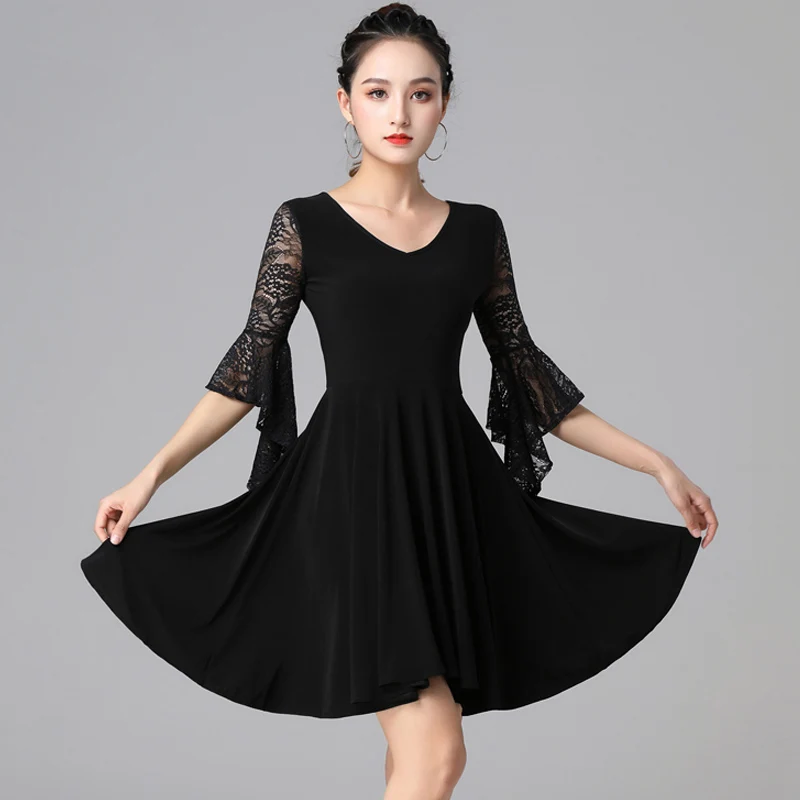 

2022 New Adult Latin Dance Dress Summer Lace Sleeve ChaCha Practice Dancewear Women Rumba Samba Dancing Stage Costume YS3868