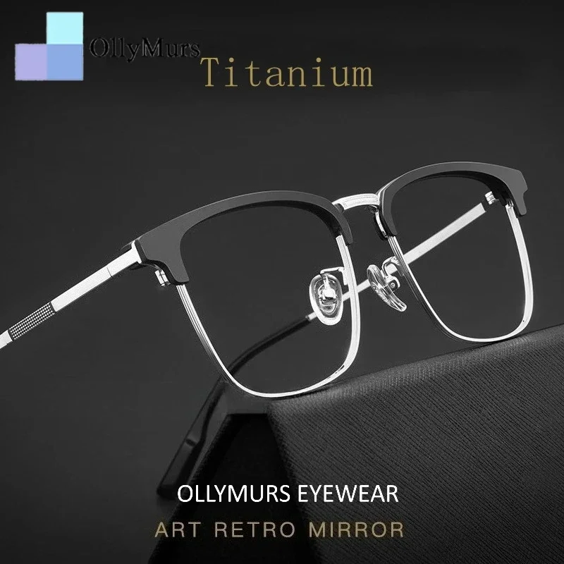 

OLLYMURS Titanium Eyeglasses Men's Ultra-Light Pure Frame Retro Fashion Decorative Optical Prescription Spectacle Frame 2312YJ