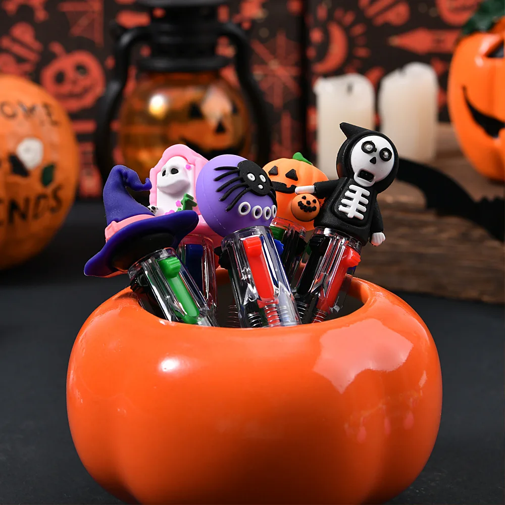 

60pcs Halloween Mini Ballpoint Pens 4 Colors in 1 ball Pen Cartoon Pumpkin School Supplies Wholesale Stationery Kids Gifts Prize