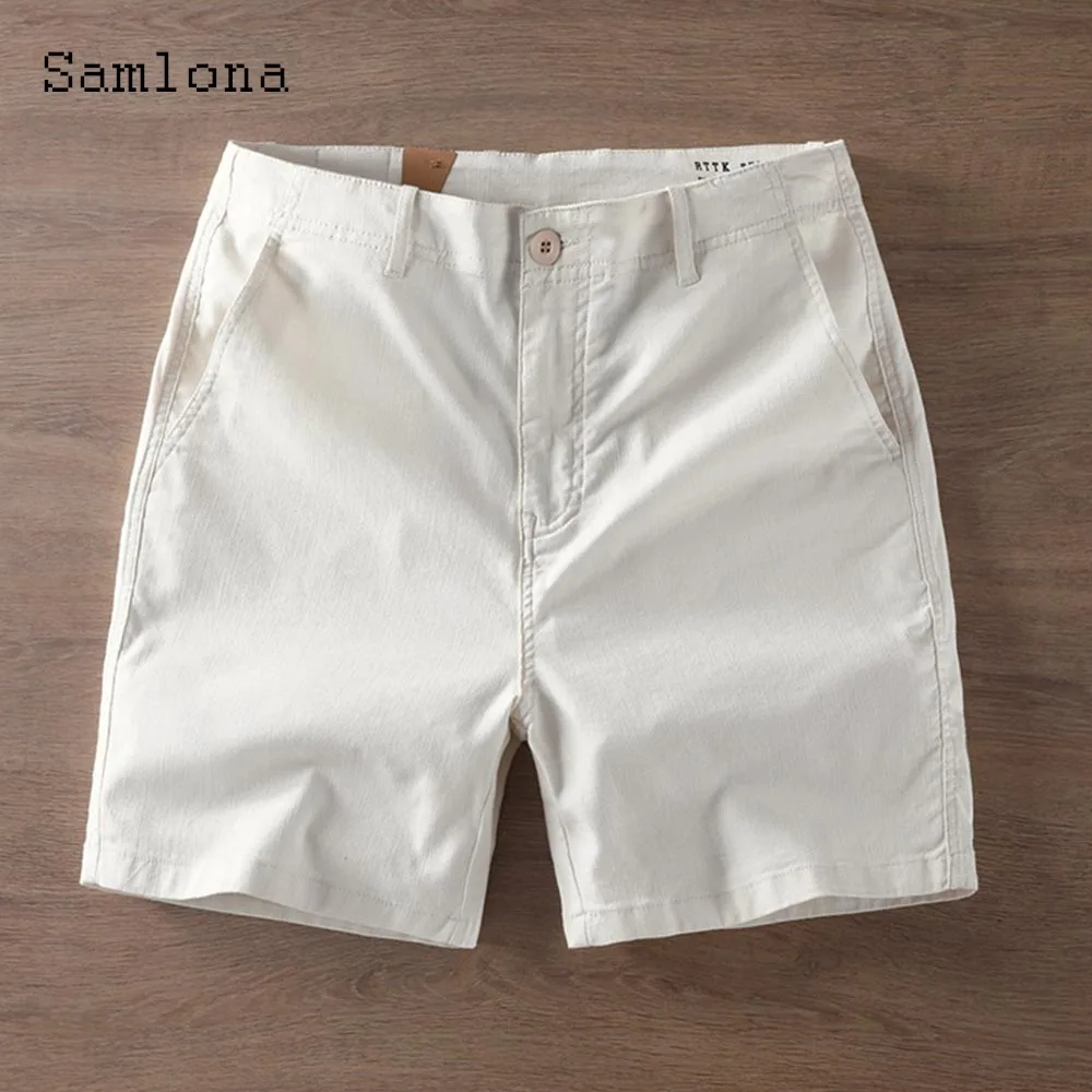 

2025 Men's Stand Pocket Casual Cotton Beach Shorts New Summer Outdoor Fashion Basic Shorts Male Button Up Short Pant White Khaki