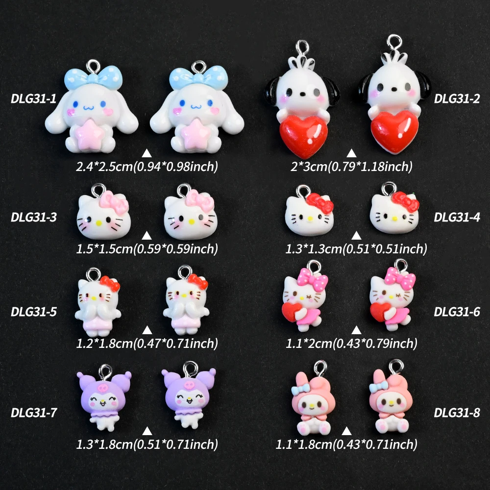 จี้ตกแต่งเล็บลายการ์ตูนเฮลโลคิตตี้น่ารัก 30 ชิ้น แบบผสม วัสดุเรซิ่น สำหรับตกแต่งเล็บ DIY รูปวงกลม ชิ้นส่วน KT